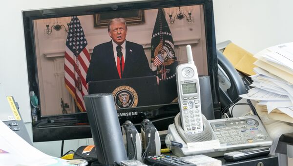 Президент США Дональд Трамп во время выступления на виртуальной сессии ООН - Sputnik Латвия