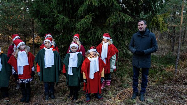 Мэр Риги Мартиньш Стакис вместе с детьми выбрал рождественские елки для Риги - Sputnik Латвия