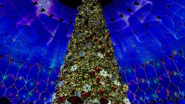 Церемония зажжения Рождственской ели в рамках Экспо 2020 Дубае  - Sputnik Latvija