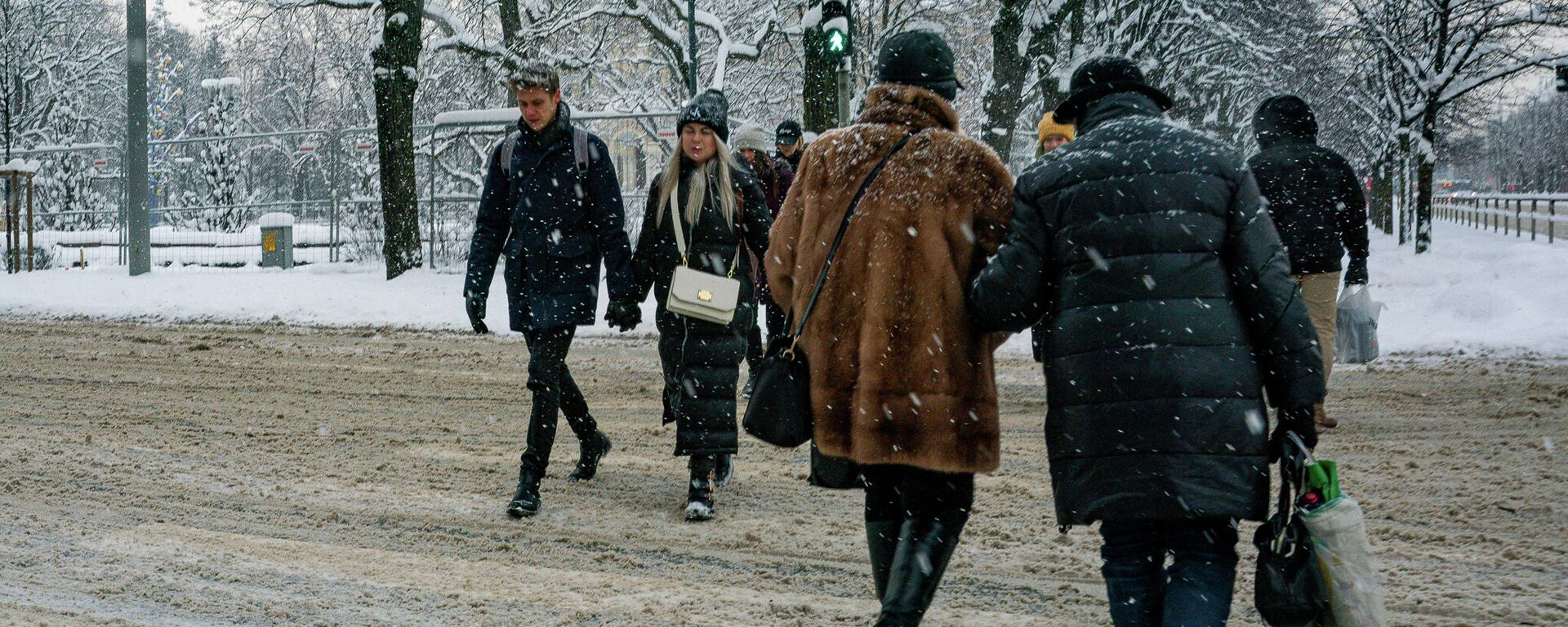 Люди на улице во время снегопада - Sputnik Латвия, 1920, 11.01.2022