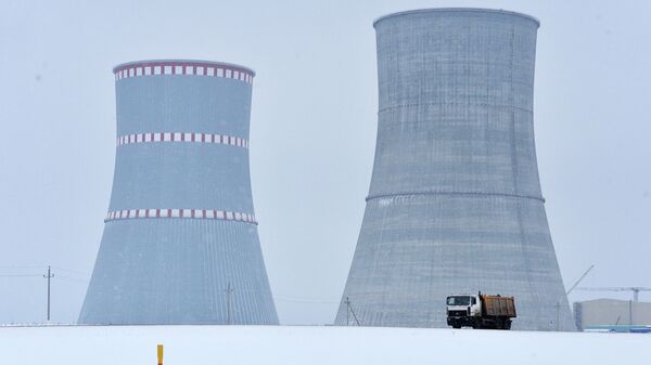 Строящаяся Белорусская атомная электростанция зимой. Архивное фото - Sputnik Латвия