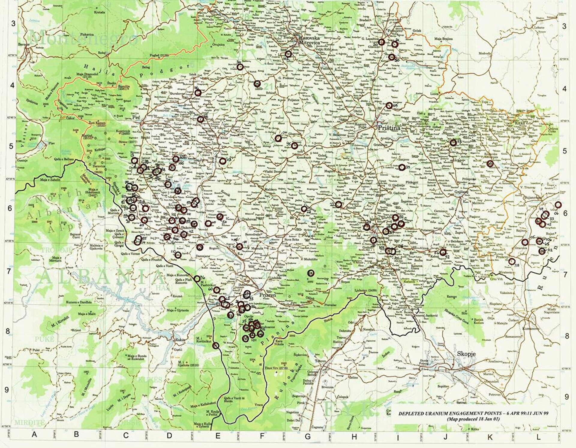 Карта бомбардировок снарядами с обедненным ураном во время войны в Югославии в 1999-м - Sputnik Latvija, 1920, 22.02.2022