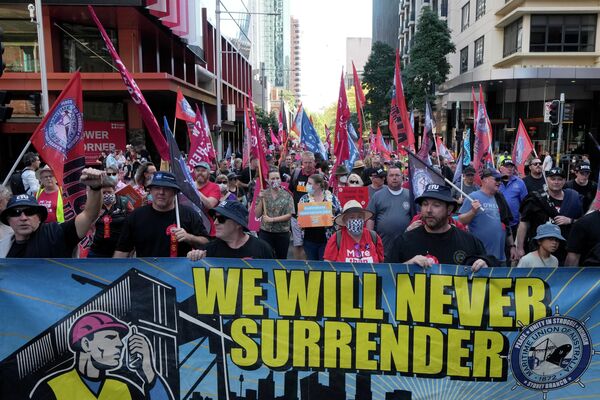 Demonstranti Sidnejā, Austrālijā, 2022. gada 1. maijs - Sputnik Latvija