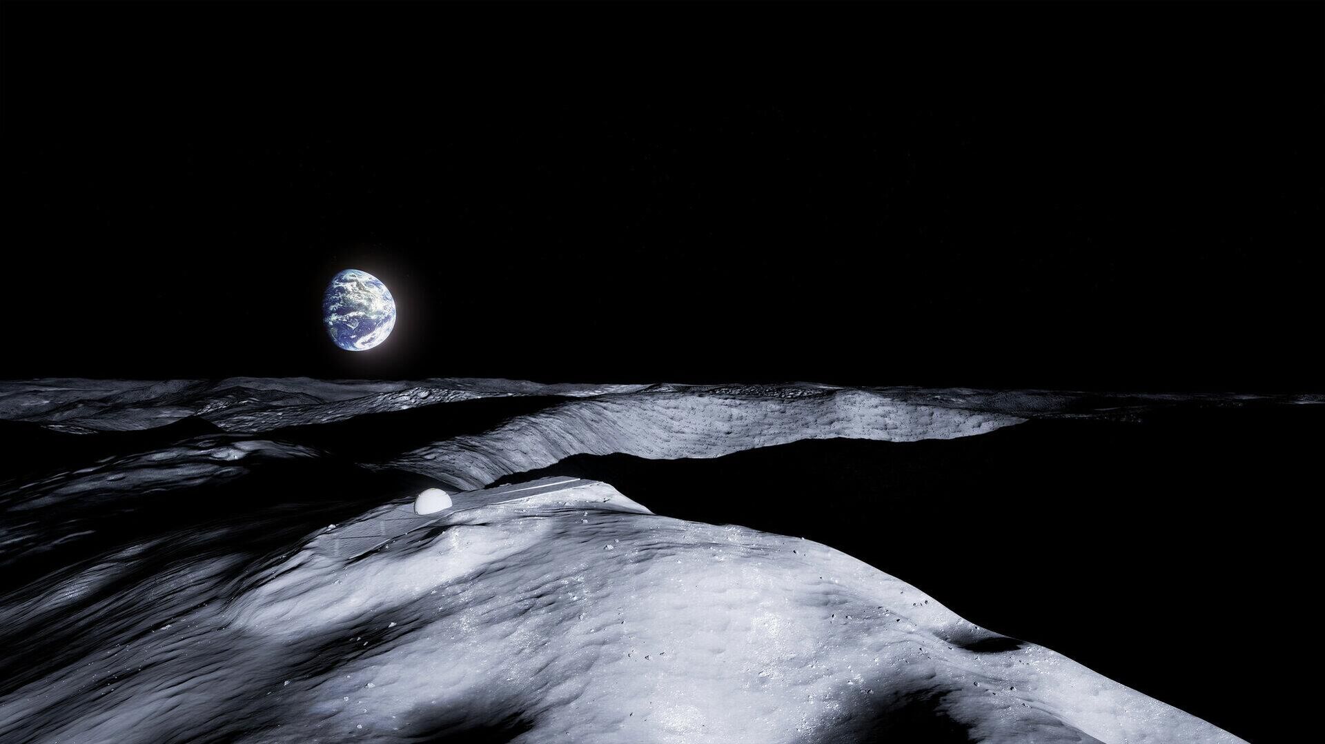 Художественное представление лунной базы на склоне кратера Шеклтон - Sputnik Latvija, 1920, 11.06.2022