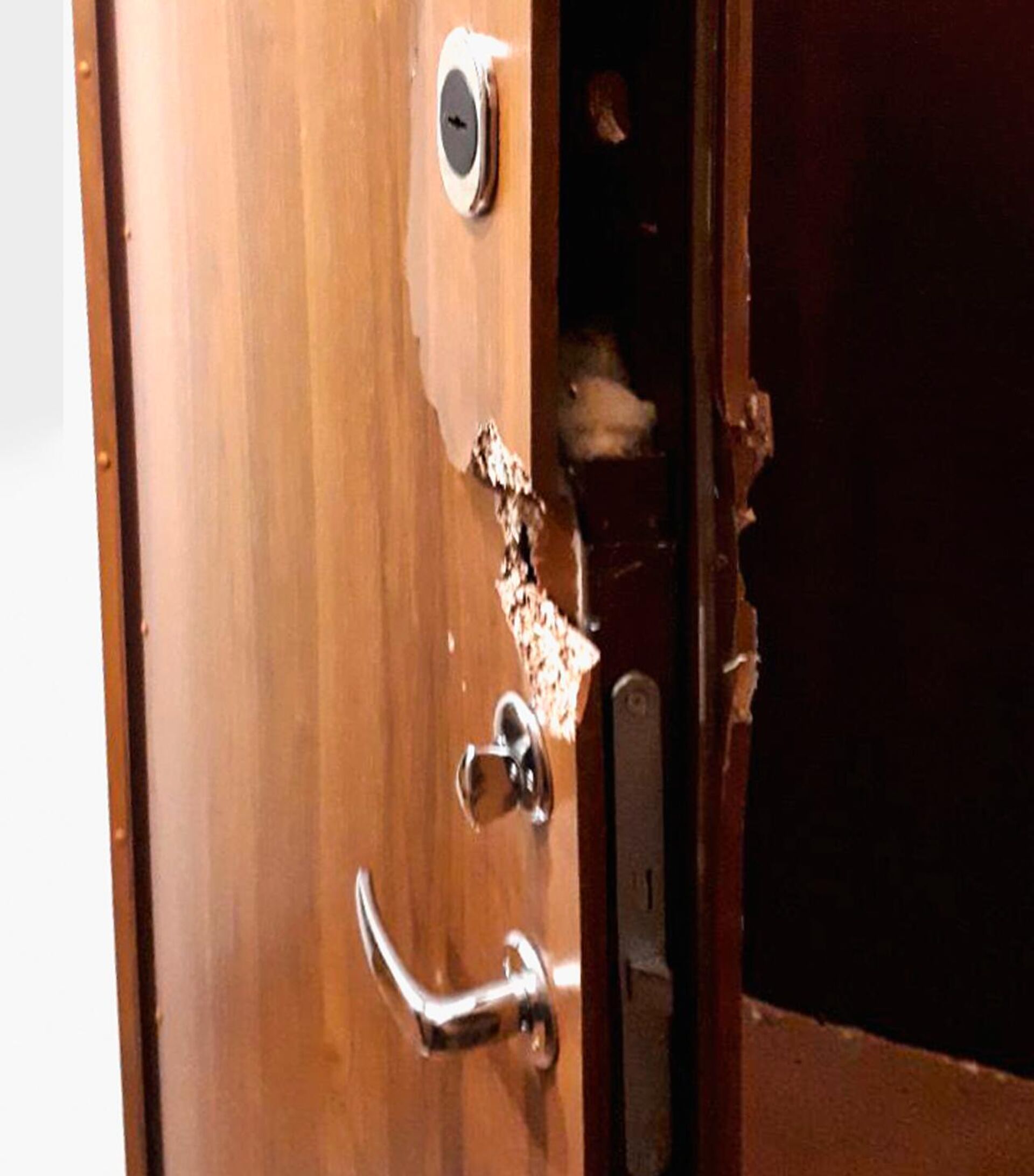 Сломанная входная дверь в квартире латвийского активиста Александра Цветкова  - Sputnik Латвия, 1920, 21.07.2022