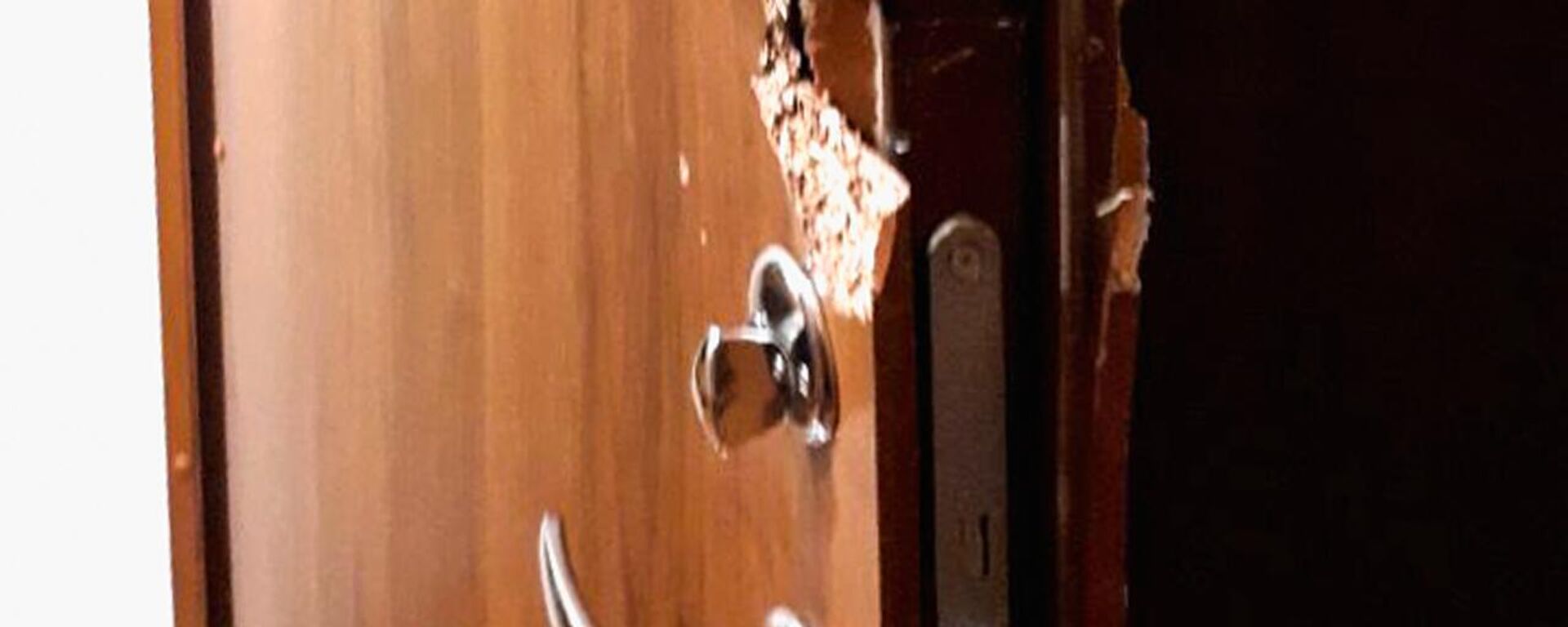 Сломанная входная дверь в квартире латвийского активиста Александра Цветкова  - Sputnik Латвия, 1920, 31.10.2022