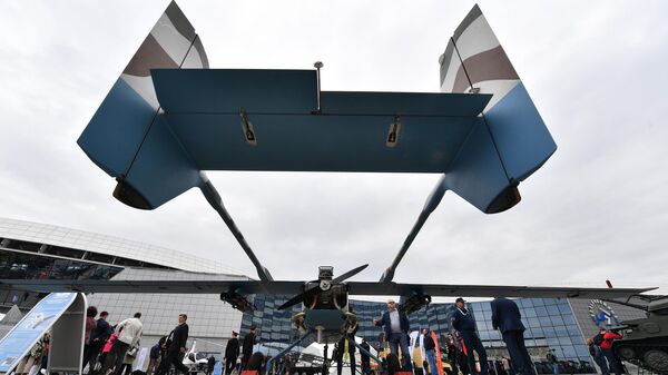 Ударный беспилотный авиационный комплекс Ловчий на выставке MILEX 2023 в Минске - Sputnik Латвия