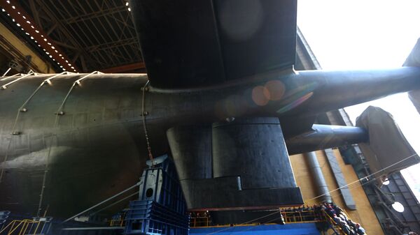 Спуск на воду атомной подводной лодки Белгород в Архангельской области  - Sputnik Latvija