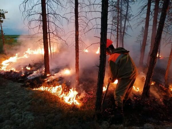 Сотрудники Министерства охраны природы Якутии борются с природными пожарами в Якутии Сотрудники Министерства охраны природы Якутии борются с природными пожарами в Якутии - Sputnik Латвия