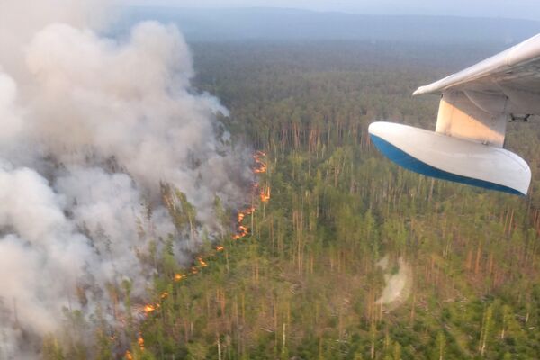 Лесной пожар в Богучанском районе Красноярского края, снятый с борта самолета Бе-200 Лесной пожар в Богучанском районе Красноярского края, снятый с борта самолета Бе-200 - Sputnik Латвия