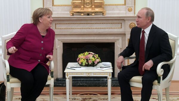 Встреча президента РФ В. Путина с канцлером Германии А. Меркель - Sputnik Latvija