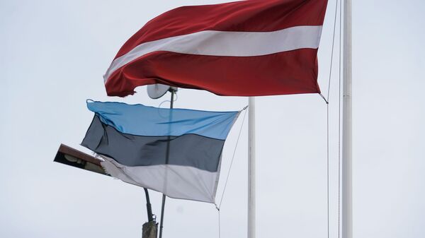 Флаги Латвии и Эстонии на границе в Валке-Валге - Sputnik Latvija