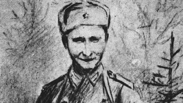 Гвардии сержант Николай Спрингис, 1943 год, рисунок Е.Ванага - Sputnik Латвия