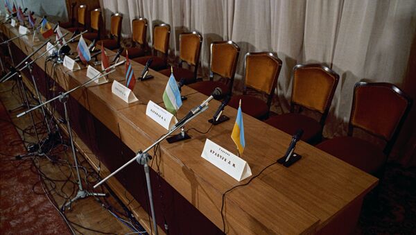 Зал, где проходила итоговая пресс-конференция глав государств - членов СНГ - Sputnik Латвия