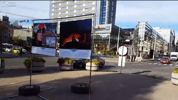 Кадр с видео. Выставка Майдана в Риге - Sputnik Латвия