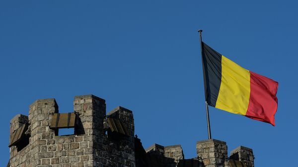 Флаг Бельгии на башне замка графов Фландрии в Генте. Архивное фото - Sputnik Латвия