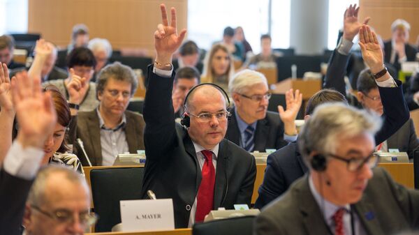 Мамыкин во время голосования в Европарламенте Мамыкин во время голосования в Европарламенте - Sputnik Латвия