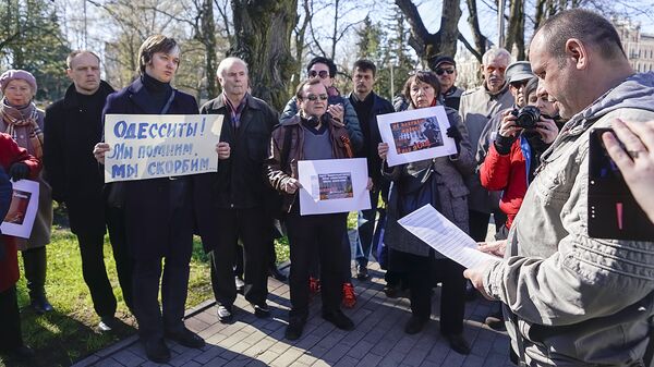 Митинг памяти мирных граждан, сожженных в Одессе 2 мая 2014 года, Рига Митинг памяти мирных граждан, сожженных в Одессе 2 мая 2014 года, Рига - Sputnik Латвия