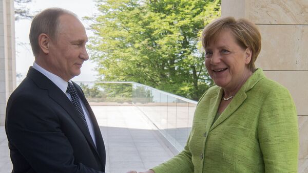 Переговоры президента РФ В. Путина с федеральным канцлером ФРГ А. Меркель - Sputnik Латвия