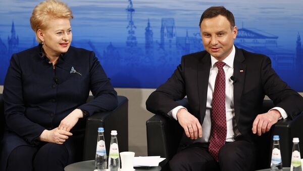 Президент Литвы Даля Грибаускайте и президент Польши Андрей Дуда - Sputnik Латвия