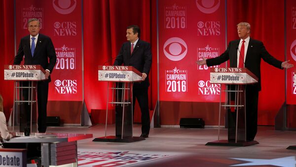 Республиканские кандидаты на пост президента США Джеб Буш, Тед Круз и Дональд Трамп - Sputnik Латвия