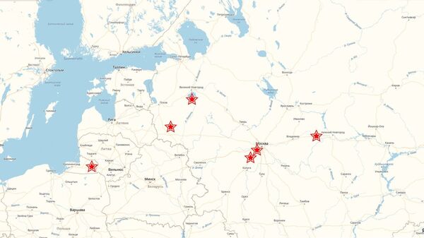 Карта воинских захоронений в Новгородской, Нижегородской, Московской, Калужской, Псковской и Калининградской областях Карта воинских захоронений в Новгородской, Нижегородской, Московской, Калужской, Псковской и Калининградской областях - Sputnik Латвия