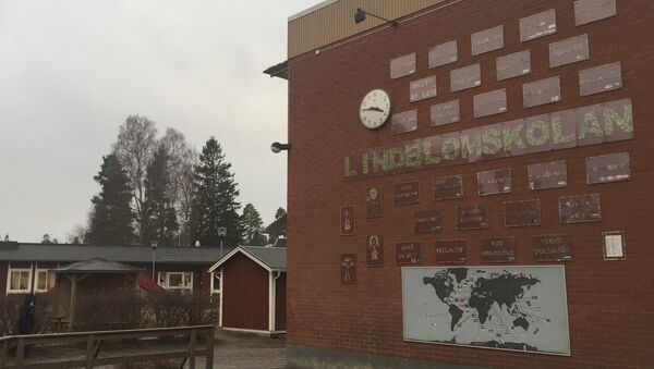 Плакаты с надписью Добро пожаловать на 18 различных языках на стене школы в Хултсфред - Sputnik Латвия