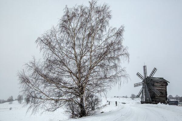 Ветряная мельница из деревни Вороний остров в музее-заповеднике Кижи. - Sputnik Латвия