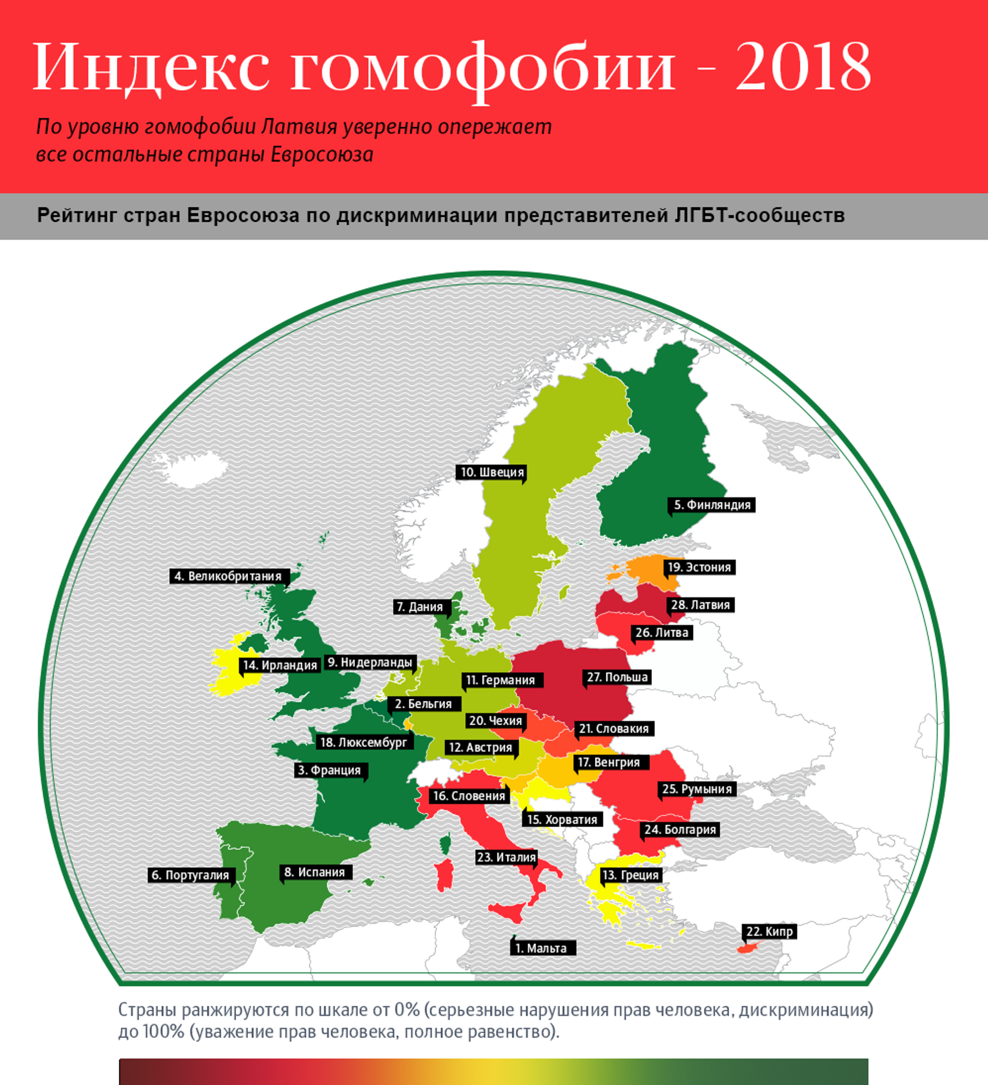 Стран европы 2018. Уровень гомофобии по странам