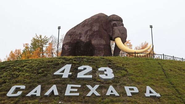 Памятник мамонту, установленный в честь юбилея города, в Салехарде - Sputnik Латвия